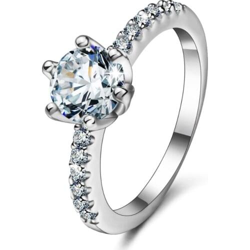 EUDORA Crystal Rings Nice AAA CZ Round Classic Round Wedding Bands Ring Wedding Engagement Women Jewelry Anniversary girl Gift