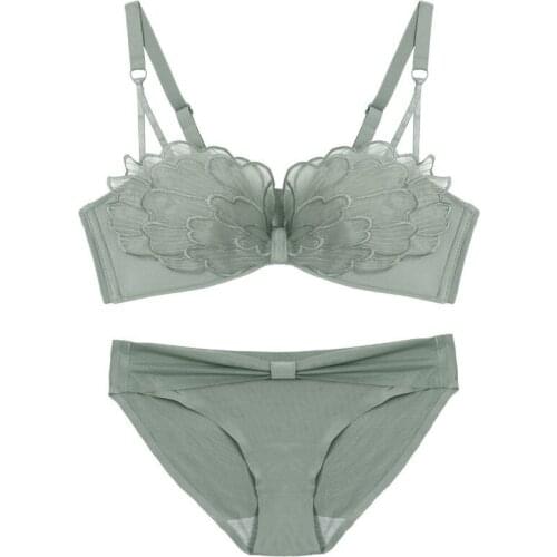 Push Up Bra Set Fashion Style Sexy Underwear Set Young Women Convertible Adjusted-straps Non-steel Ring Bow Text Bra Set