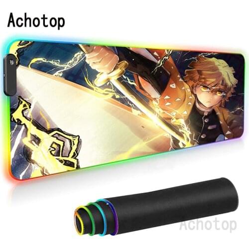 Demon Slayer Mouse Pad RGB Anime Rug Setup Gamer Accessories Gaming Mats With Backlight Mat 40x90cm Mousepad Led Keyboard Mat