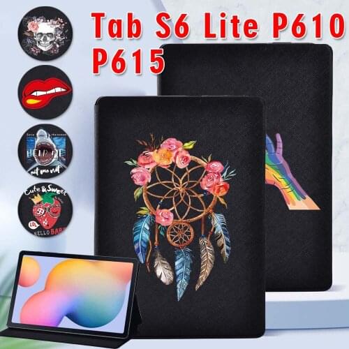 For Samsung Galaxy Tab S6 Lite 10.4'' 2020 P615 SM-P610 SM-P615 Tablet Case Cute Cartoon Pattern Series Leather Cover + Stylus