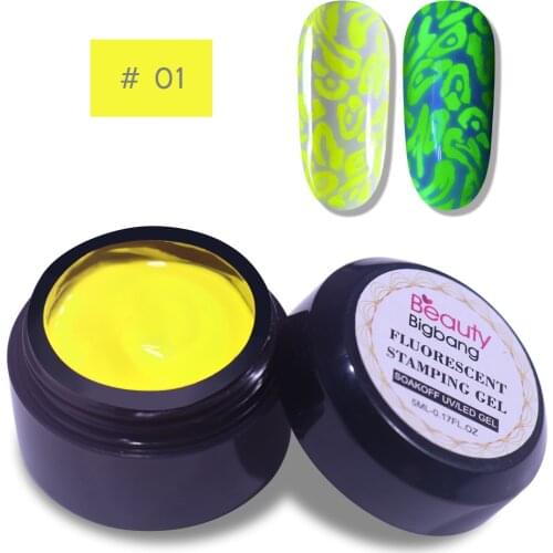 Beauty Big Bang Fluorescent Neon Nail Stamping Gel 5 ML Nude Colorful Yellow Luminous Gel Varnish UV for Nail Art Stamping Plate