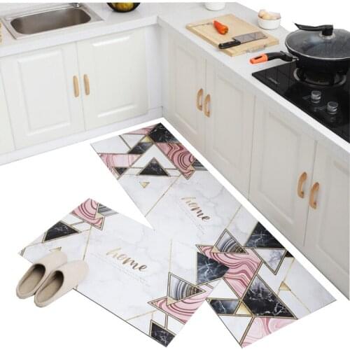 Kitchen Mat Anti-skid Oil-proof Household PVC Kitchen Carpet Waterproof Door Bath Mat PU Kitchen Mat Geometry Rug Simple Leather