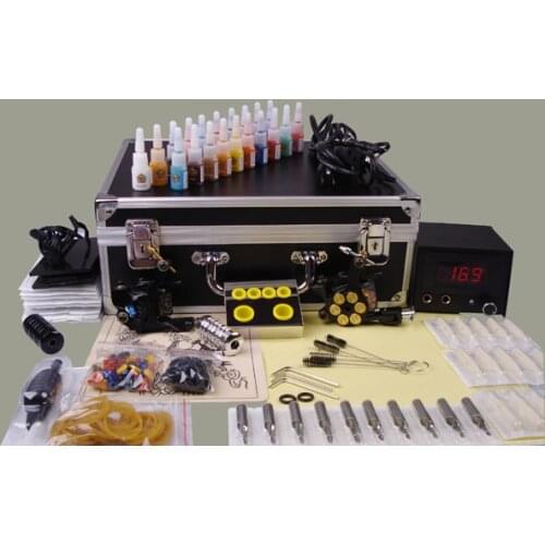 Professional complete tattoo kit permanent makeup pen machine 2 top tattoo machine 20 color inks YLT-29