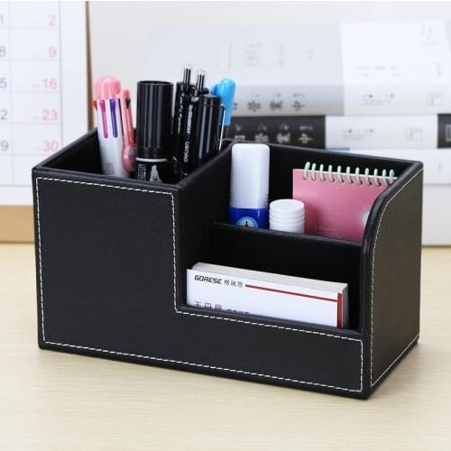 Multifunctional Leather Pen Holder Set Simple Office Desk Stationery Storage Box Household Cosmetic Brush Debris Sorting Box