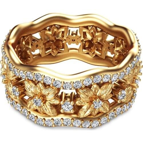Fashion gold color flower leaf rings for women accessories delicate wedding band anniversary vintage classic ring jewelry gifts