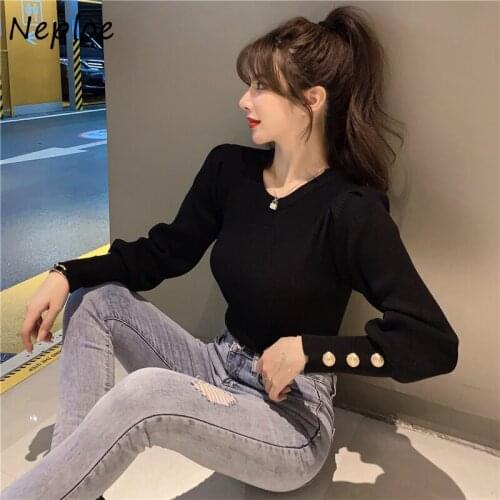 Korean Fashion Womens Sweater Slim Long Sleeve Pullover 2021 Autumn and Winter Solid Color O-Neck Sweaters Top