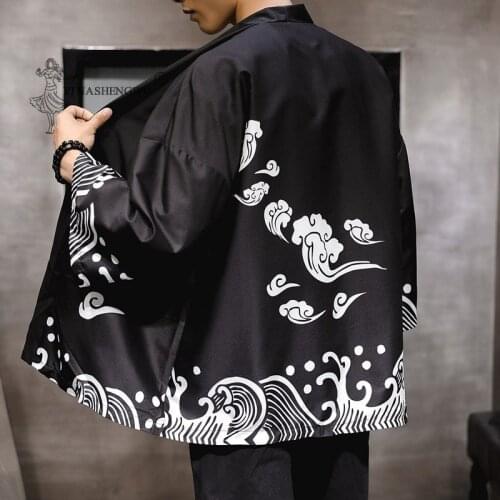 New Japanese Kimonos Men Costumes Harajuku Yukata Anime Dragon Print Loose Shirts Women Cardigan Samurai Japan Traditional Coats
