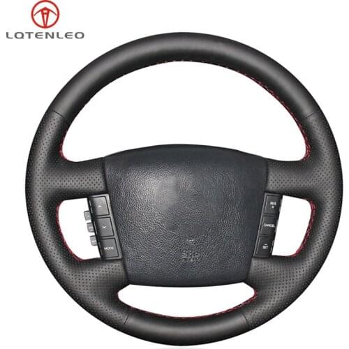 LQTENLEO Black Genuine Leather Hand-stitched Car Steering Wheel Cover For Kia Borrego 2007-2016 Carens 2004-2006