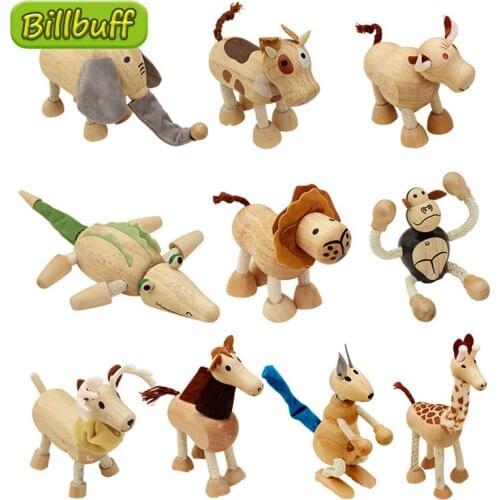 New Kids Wooden Cartoon Wild Jungle Zoo Animal Model Figures Tiger Panda Lion Collection Model Educational toy for children Gift