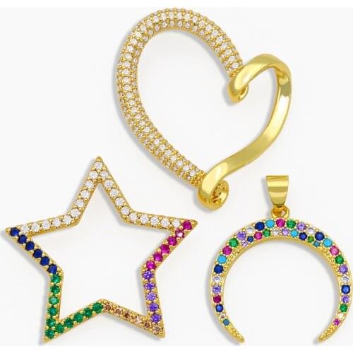 OCESRIO DIY Rainbow Small Heart And Star Pendant For Women Jewelry Moon CZ For Jewelry Components Necklace Pendant pdta141
