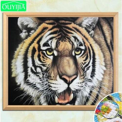 OUYIJIA Tiger Head In Dark 5D DIY Diamond Painting Full Square Diamond Embroidery Sale Picture Of Rhinestones Mosaic Painting