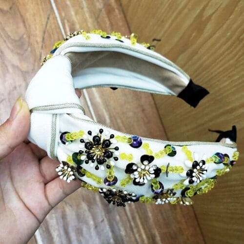 Custom Knotted Hair Band Bohemian Solid Color Crown On the Head Soft Velvet Center Knot Wide Hairband with Pearls Hair Accessori