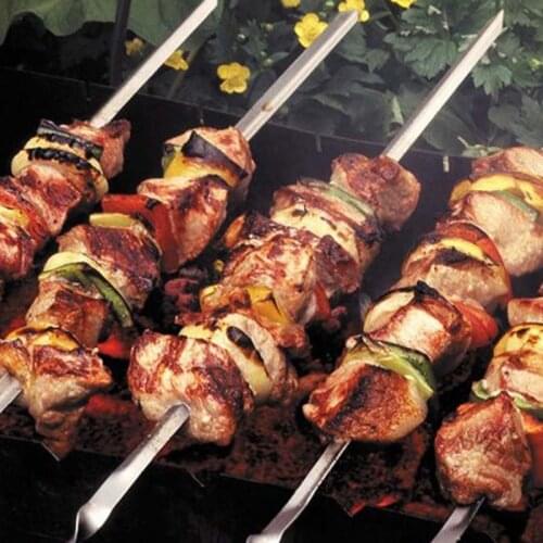 20PCS 30Cm Stainless Steel Kabob Skewer for Grilling Flat Metal Bbq Skewers With Storage Tube Babecue Skewer Reusable Sticks