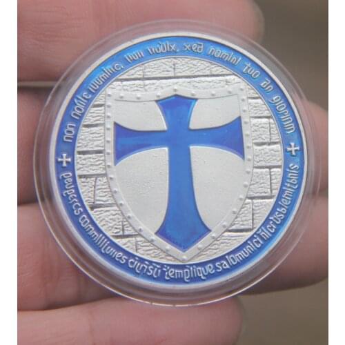Blue silver plated crossEuropean TemplarCommemorative Coin Badge Medal Souvenir Party Arts Gifts Souvenir