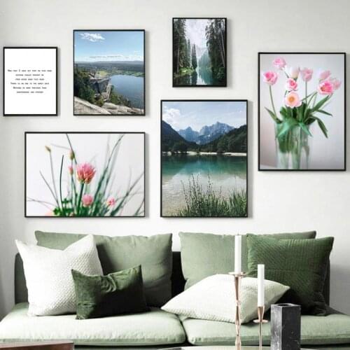 Nordic Natural Landscape Lake Wall Art Posters and Prints Scandinavian Plants Flowers Canvas Paintings for Living Room Decor