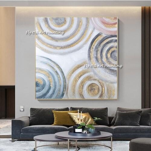 Modern Classical Abstract blue Gray Gold Circle Artwork Canvas Handmade Oil painting Pictures Home Decoration Paintings Home Art