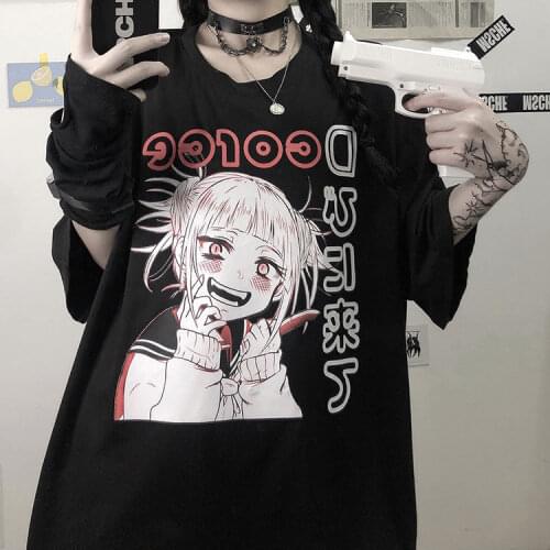 Vintage Punk Harajuku Grunge Gothic Dark Letter Tops loose Short Sleeve Plus Size Anime cartoon fun print clothes dropshipping