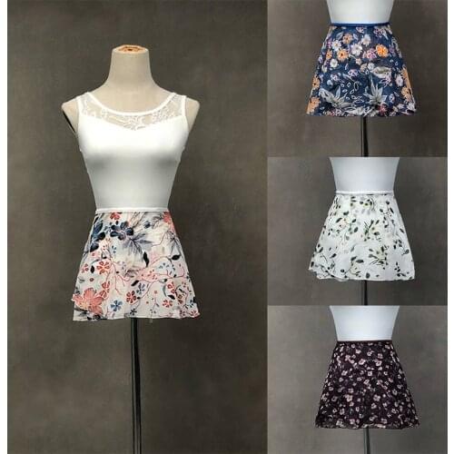Ballet Tutu Skirt 2021 New Arrival Women Chiffon Flower Practice Ballet Skirt Girls Floral Print Dance Leotard Dress Small Apron