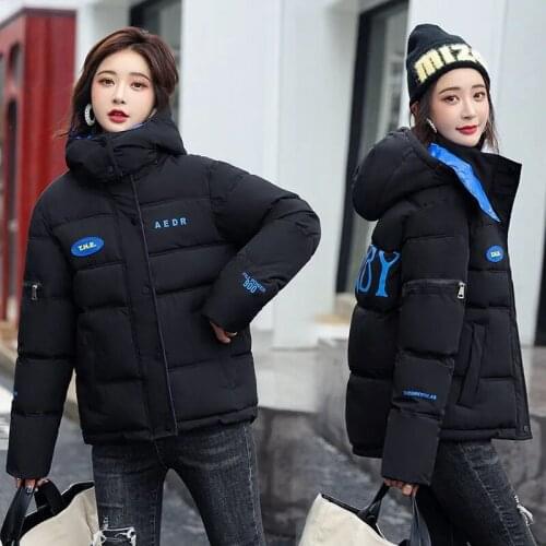 2021 New Print Cotton Coats Women Short Winter Jackets Korean Glossy Down Cotton Parka Coat Woman Hooded Warm Cotton-padded Tops