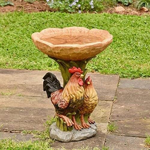 Rooster Statue Eye-catching Collectible Resin Birdbath Ornament Garden Figurine for Home Balcony Yard Farm Decoartion