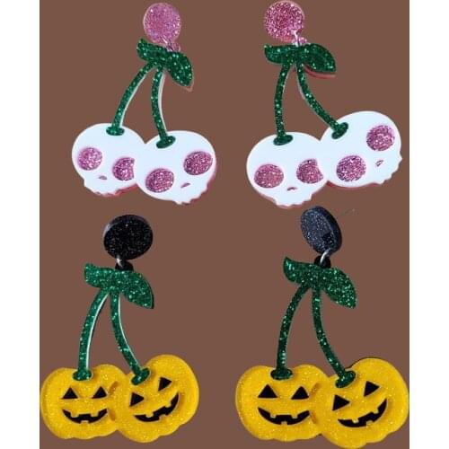 Acrylic Halloween Funny Pumpkin Fun Dripping Cherry skull Earrings for women