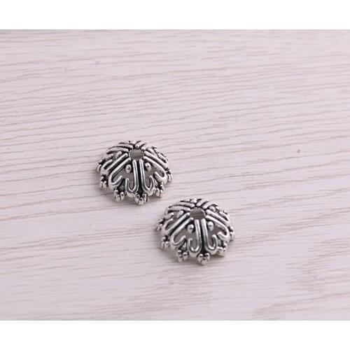 100pcs 7*14*14mm Antique silver color Receptacle Hollow Flower DIY Spaced Jewelry Accessories Charms For Jewelry Making