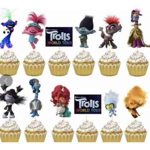 12pcs Cartoon Birthday Party Trolls Game Trolls Theme Cupcake Toppers pick fruit picks baby shower kids birthday Party Supplies