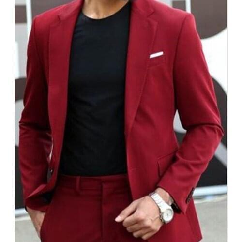 2021 Tailor Made Fashion Gentlemen Claret Men Suits Slim Fit Groom Tuxedo For Wedding Dress Office Party Costume (Jacket+Pants)