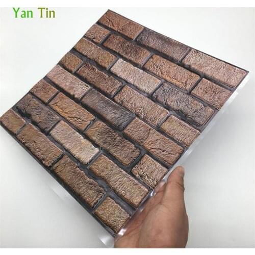 3D Reddish Brown Brick Stone Pattern Tiles Wall Sticker Kitchen Bathroom Tile Waist Line Wall Decals Home Decor Reuse Art Mural