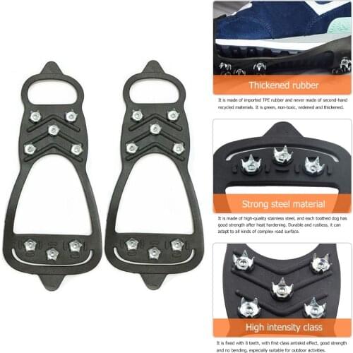 8 Teeth Outdoor Anti-Skid Ice Climbing Shoe Spikes Grips Cleats Snow Shoes Covers Crampon Steel Hiking Climbing Accessories M-L