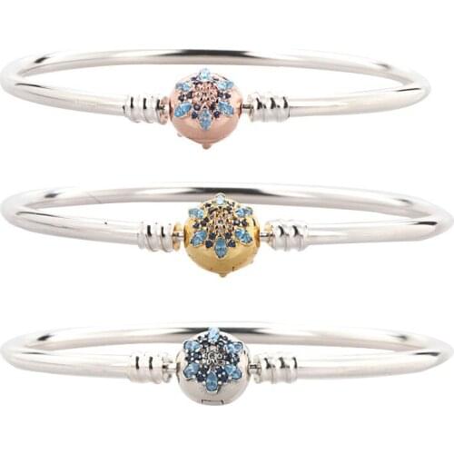 Authentic 925 Sterling Silver Pan Bracelet New Classic Snowflake Stone Inlaid Fashion Bracelet Fit Charm Women Jewelry