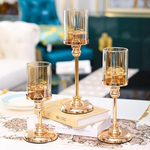 Nordic gold candlestick ornaments high romantic candlelight dinner props household table candle holders