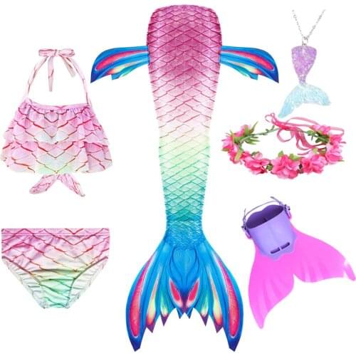 Kids Swimming Mermaid Tail with Monofin for Girl Cosplay Costume Party Bikini Dress Swimwear Halloween Gift