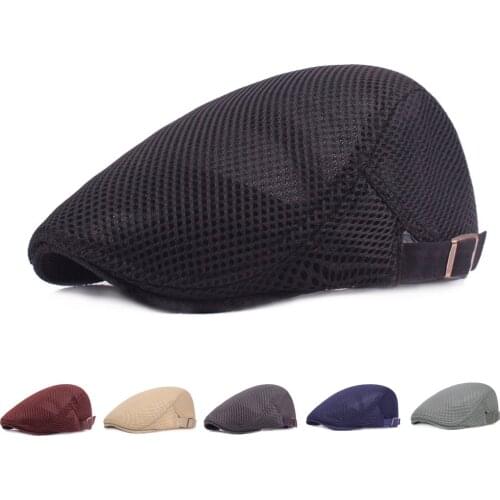Breathable Mesh Beret Cap Men Women Summer Casual Hat Solid Color Hat Adjustable Visor Flat Cap Cabbie Newsboy Style Gatsby Hat