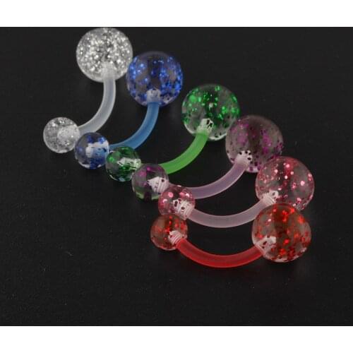 JUNLOWPY 14g Acrylic Bioflex Navel Piercing Glitter Belly Button Rings Traugs Ear Barbell Helix Cartilage Body Jewelry 6 Colors