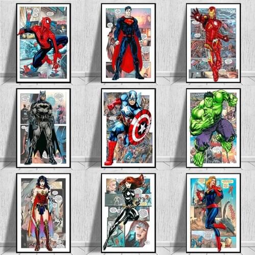 Marvel Comic Superhero Canvas Painting Spider Man Captain America Cartoon Posters And Prints Wall Art Pictures Home Decoration