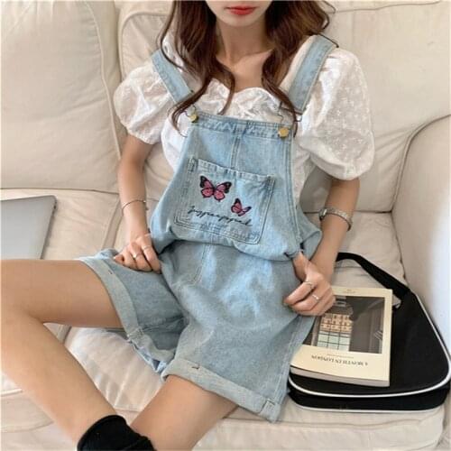 Femme Stylish Rompers S-5XL Women Sleeveless Butterfly Playsuits Casual Denim Jumpsuit Female Shorts Suspender Overalls Pantalon
