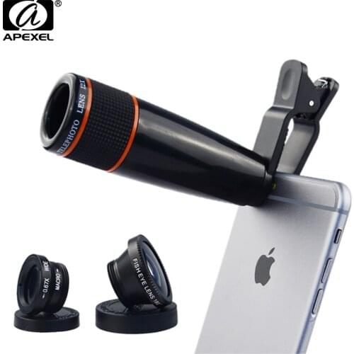 20pcs/lot Universal Camera Phone Lens Kit 12XTelephoto Lens+ Wide Angle & Macro+ Fisheye Fish eye Lens for iPhone Samsung HTC