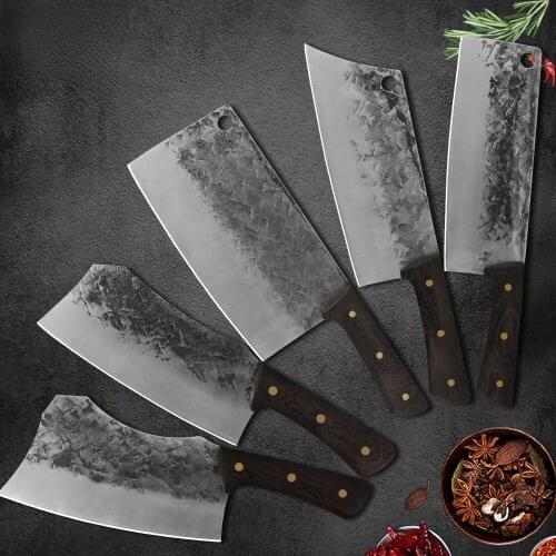 Handmade Forged Butcher Knife High Quality Sharp Blade 7'' 7.5'' Slaughter Wood Handle Chopping Knife Bone Cutter Cutting
