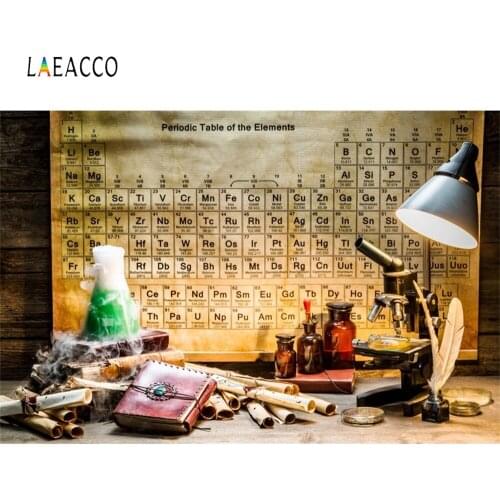 Laeacco Chemistry Lab Photography Backdrops Periodic Table of Elements Microscope Bottles Notebook Photo Backgrounds Photophone