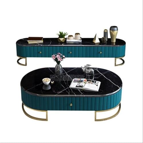 Light luxury tea table modern simple marble tea table TV cabinet combination set creative stainless steel furniture
