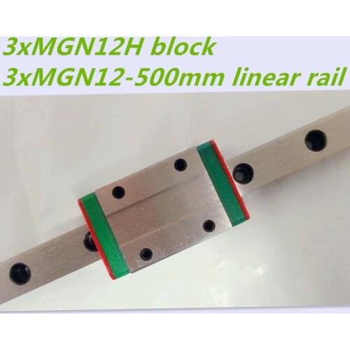 Kossel Mini MGN12 12mm miniature linear rail slide = 3pcs 12mm L-500mm rail+3pcs MGN12H carriage for X Y Z axis 3d printer parts