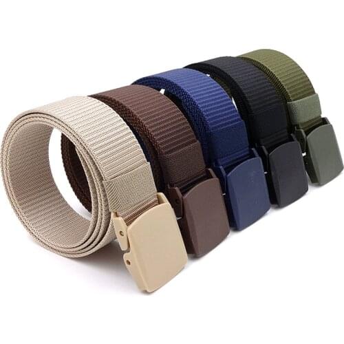 Fashion Black Canvas Belt for Men Women Casual Female Waist Belts with Plastic Buckle Harajuku Solid Color Long Belts