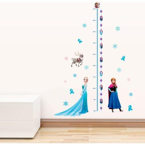 Cartoon Disney Frozen Elsa Anna Growth Chart Wall Stickers For Home Decor Girls Wall Decal Mural Art Kids Height Measure Poster