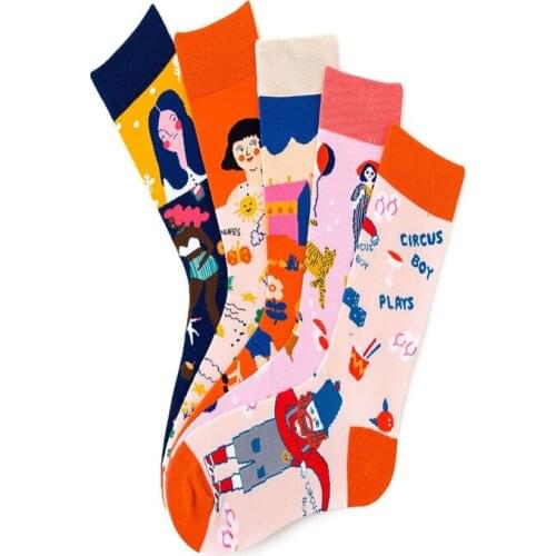 Cartoon Color Jacquard fashion creative interest, couples in the tube socks C74