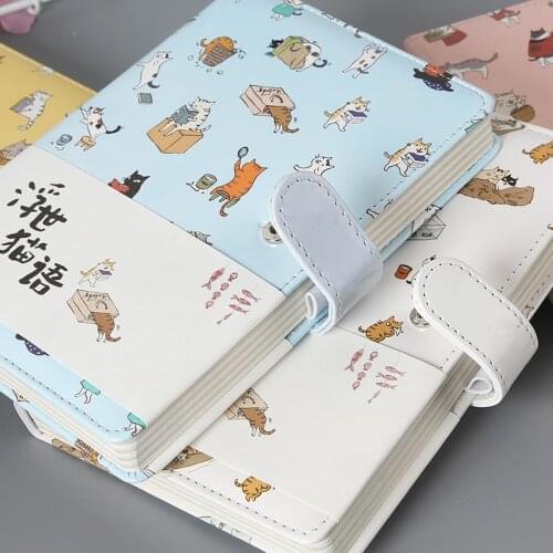 Creative Stationery Cute Cat Notebook Leather Cover kids Notebook with Color Paper Binder Diary Gift School Supplies