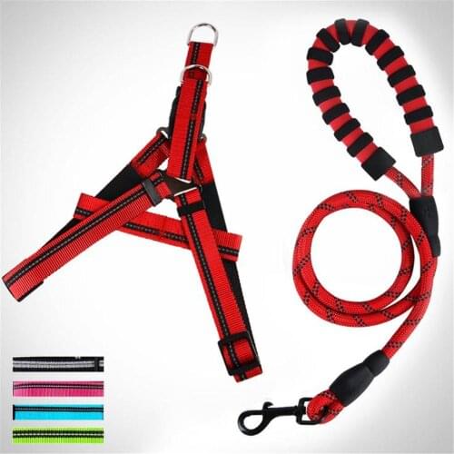 Nylon Reflective Dog Traction Rope Adjustable Pet Harness and Leash Set Puppy Walking Chest Back Strap Doggy Collar Leashes