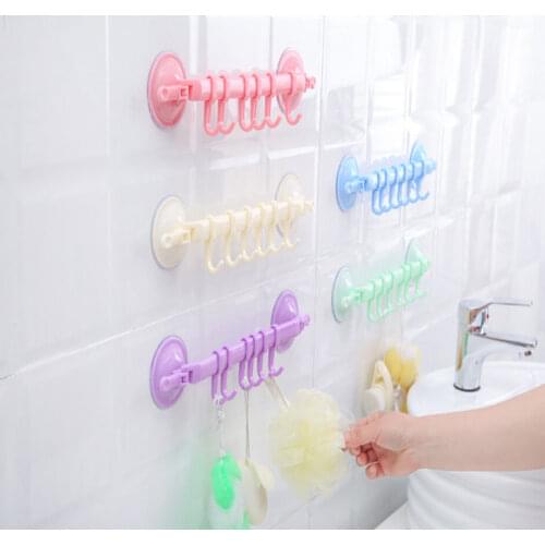 Neutral Lock Type Powerful Suction Cup 6 Even Hook Kitchen Bathroom Storage Wall-Mounted Finishing Rack Plastic Suction Cup Hook