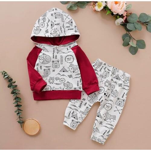 NEW childrens clothing clothes Boys clothes Newborn Infant Baby Girls cartoon Hooded Sweatshirt +Pants Outfits Set L5010917