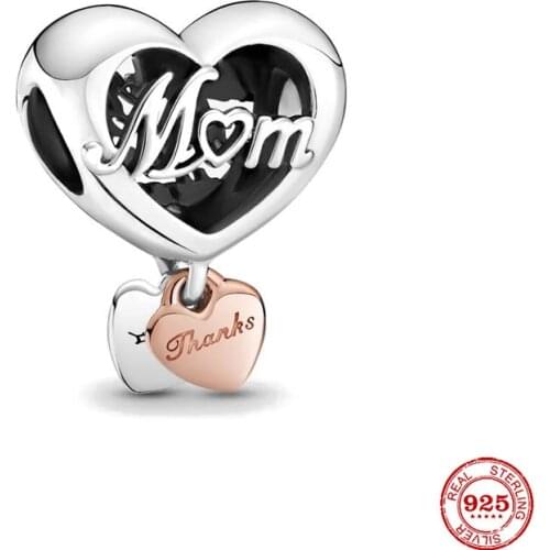 New Original Silver Color Thank You Mum Heart Char Dangle Diy Bead Fit European Pandora Charms Bracelet Bangles Diy Jewelry P581